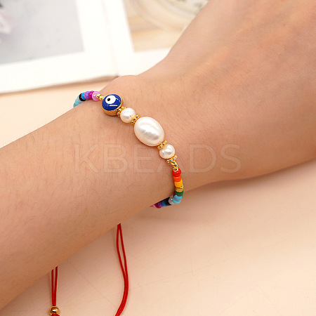 Bohemian Style Glass & Brass & Plastic Imitation Pearl Beads Braided Bead Bracelets for Women UR4217-1-1