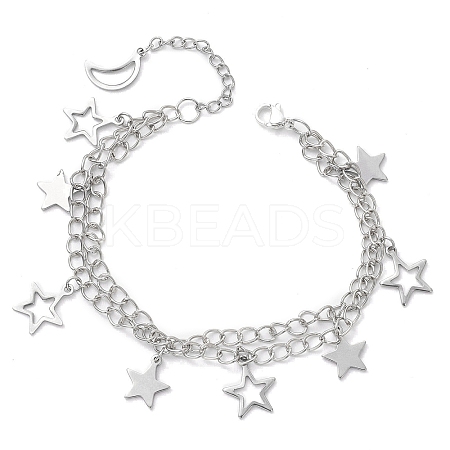 Star & Moon 304 Stainless Steel Charm Bracelets BJEW-JB10366-1