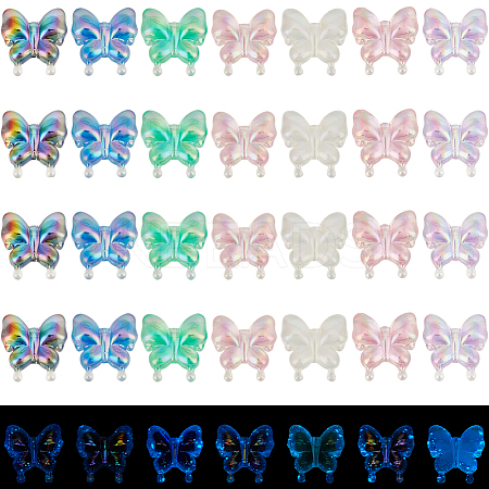 28Pcs 7 Colors Luminous UV Plating Rainbow Iridescent Acrylic Beads OACR-SC0001-99-1