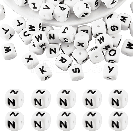 20Pcs White Cube Letter Silicone Beads 12x12x12mm Square Dice Alphabet Beads with 2mm Hole Spacer Loose Letter Beads for Bracelet Necklace Jewelry Making JX432N-1