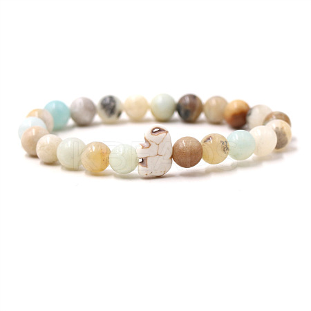 Natural Amazonite & Synthetic Turquoise Beads Stretch Bracelets for Men Women QO0012-1-1