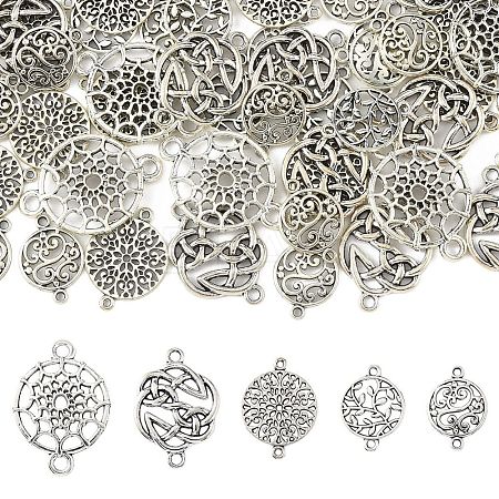 100Pcs 5 Styles Tibetan Style Zinc Alloy Connector Charms FIND-YW0008-94-1