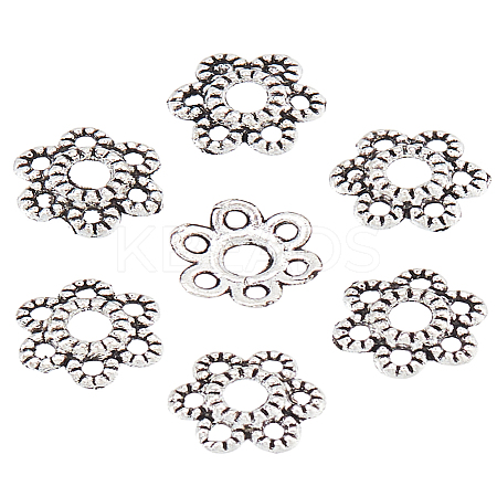 300Pcs 6-Petal Tibetan Style Alloy Hollow Flower Bead Caps FIND-LP0003-14-1