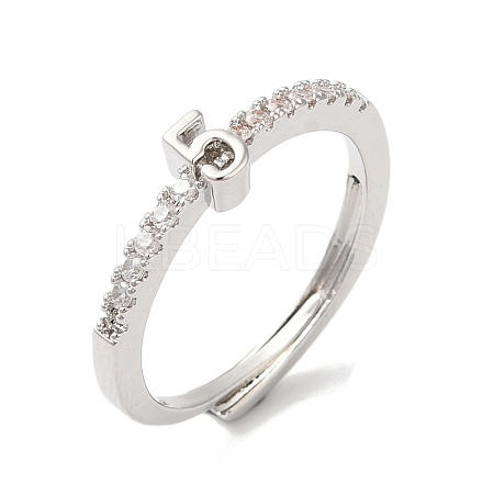 Rack Plating Brass Clear Cubic Zirconia Number 5 Adjustable Rings for Women RJEW-S407-09P-05-1