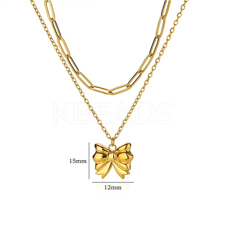 304 Stainless Steel Bowknot Pendant Necklaces NJEW-L182-001G-06-1