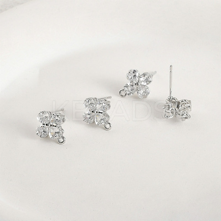 Brass Micro Pave Cubic Zirconia Stud Earring Findings KK-Z094-07P-1