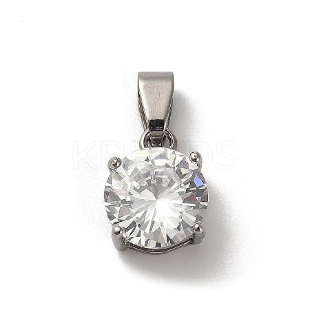 304 Stainless Steel with Clear Cubic Zirconia Charms STAS-G348-06P-1