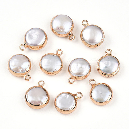 Electroplated Natural Keshi Pearl Flat Round Pendants PEAR-S018-02C-01A-1