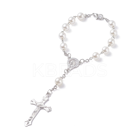Religious Prayer Imitation Pearl Beaded Rosary Bracelet LS-BJEW-O140-01P-1