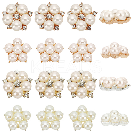 16Pcs 4 Styles Flower Shape Alloy Cabochons JEWB-FG0001-19-1