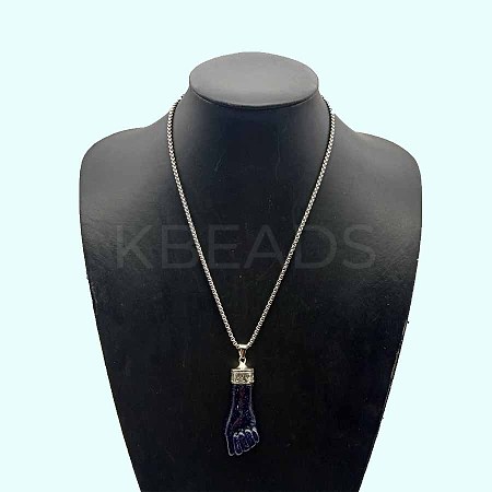 Synthetic Blue Goldstone Fist Pendant Necklaces for Women TJ5862-1