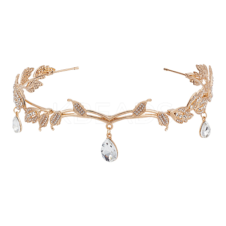 Alloy Rhinestone Teardrop Hair Bands AJEW-WH0434-53G-1