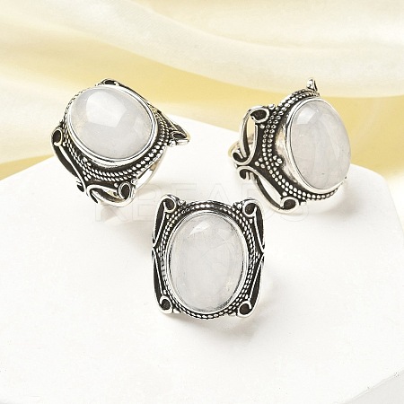 Natural Quartz Crystal Adjustable Rings RJEW-I108-02AS-14-1