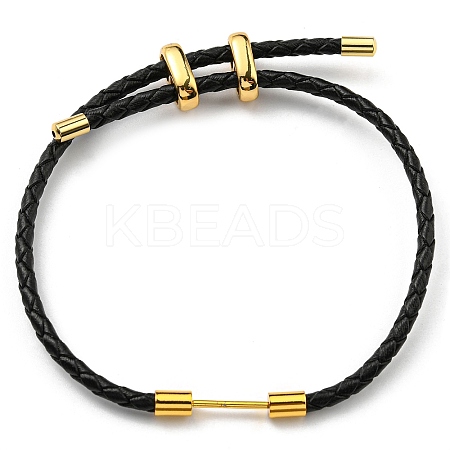 Brass Column Bar Link Bracelet with Leather Cords BJEW-G675-05G-11-1