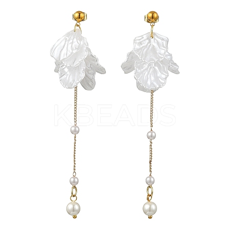 Acrylic Pearl Petal & Shell Pearl Bead Stud Dangle Earrings EJEW-YW00005-1