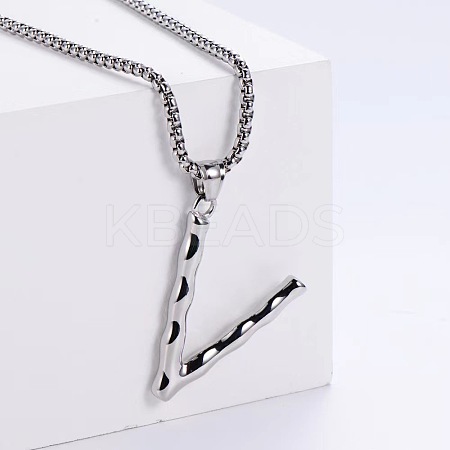 3Pcs 304 Stainless Steel Textured Letter Pendant Box Chain Necklaces LW4134-48-1