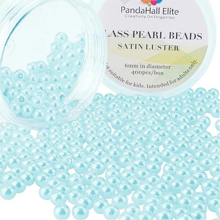 6mm About 400Pcs Glass Pearl Beads Light Cyan Tiny Satin Luster Loose Round Beads in One Box for Jewelry Making HY-PH0001-6mm-034-1