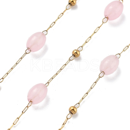 Natural Dyed Jade & 304 Stainless Steel Beads Link Chains CHS-K021-08B-01-1