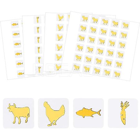 Olycraft 80 Sheets 4 Style Cartoon Carrot & Rooster & Fish & Cow Meal Stickers DIY-OC0008-68A-1