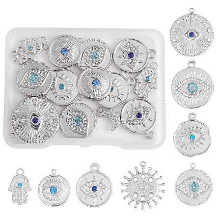 16Pcs 8 Style Eye Theme 304 Stainless Steel Rhinestone Pendants STAS-SZ0002-85P-1