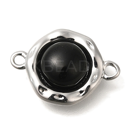 Brass Pave Black Glass Half Round Links Connector Charms KK-K388-19P-1