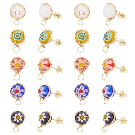 10 pairs 5 Colors Handmade Millefiori Lampwork Earring Stud Settings and Ear Nuts EJEW-UN0001-55-1