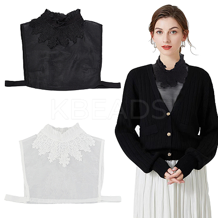 2Pcs 2 Colors Detachable Cotton Lady Lace Shirt Collars AJEW-GA0006-12-1