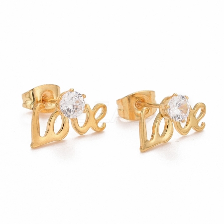 Word Love 304 Stainless SteelStud Earrings EJEW-C019-14G-1