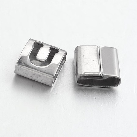 Tarnish Resistant Letter Style 201 Stainless Steel Square Slide Charms STAS-L132-09-1