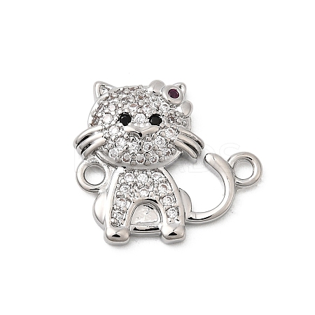 Brass Micro Pave Black and Clear Cubic Zirconia Cat Shape Connector Charms KK-L262-08P-1
