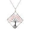 Natural Rose Quartz Chips Beaded Tree of Life Pendant Necklaces PW-WG77098-06-1