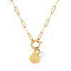 304 Stainless Steel Shell & Imitation Pearl Pendant Necklaces LS-HT9511-3-1