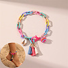 Alloy Shell Shape Charm Glass Seed Beaded Stretch Anklets for Beach Party WG08358-06-1
