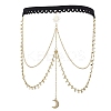 201 Stainless Steel & Brass Layered Star Sun Moon Tassel Thigh Leg Chains AJEW-AN00657-5