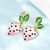 304 Stainless Steel Enamel Strawberry Dangle Stud Earrings EJEW-A138-10G-02-3