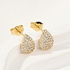 Teardrop Brass Micro Pave Clear Cubic Zirconia Stud Earrings EJEW-Z091-01G-2