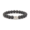 Natural Lava Rock Round Beaded Stretch Bracelet with Hamsa Hand BJEW-JB07693-1