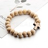 Wood Cross & Round Beaded Stretch Bracelets for Men FS-WG25A82-01-1