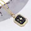 Brass Micro Pave Clear Cubic Zirconia Enamel Rectangle Pendant Necklaces for Women NJEW-S449-03B-G-2