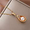 Vintage 304 Stainless Steel & Imitation Pearl Teardrop Pendant Necklaces for Women BR9499-5