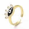 Enamel Horse Eye Open Cuff Ring with Clear Cubic Zirconia RJEW-A008-01G-4