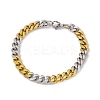 Two Tone Vacuum Plating 201 Stainless Steel Curb Chain Bracelet with 304 Stainless Steel Clasps for Men Women BJEW-M235-02D-GP-1