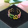 Heart 304 Stainless Steel Enamel Open Cuff Rings for Women RJEW-U034-01G-01-2