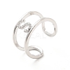 Clear Cubic Zirconia Initial Letter Open Cuff Ring RJEW-A012-01P-S-2