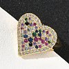 Heart Brass Micro Pave Cubic Zirconia Cuff Rings for Women RJEW-A069-12G-04-3