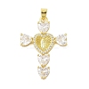 Rack Plating Brass Micro Pave Cubic Zirconia Heart Shape Virgin Mary Cross Pendant KK-S380-44F-G-1