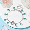 Alloy Starfish Scallop Shell Shape with Glass Teardrop Charm Bracelets BJEW-JB09983-02-2