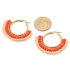 304 Stainless Steel & Bohemian Beaded Fan Hoop Earrings for Women EJEW-R001-01G-04-3