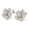 Flower Rack Plating Brass Micro Pave Cubic Zirconia Stud Earrings for Women EJEW-O001-06P-1
