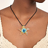 Summer Beach Starfish Transparent Glass Pendant Black Waxed Cord Necklaces for Women FS-WG29C72-01-2